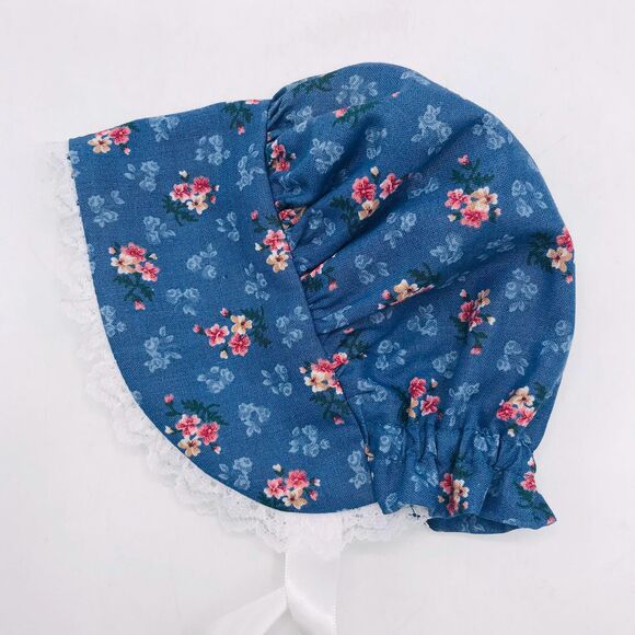 Pioneer Doll Dress & Bonnet, Handmade Outfit, For 18 Inch Dolls Blue Pink Floral - Picture 8 of 11